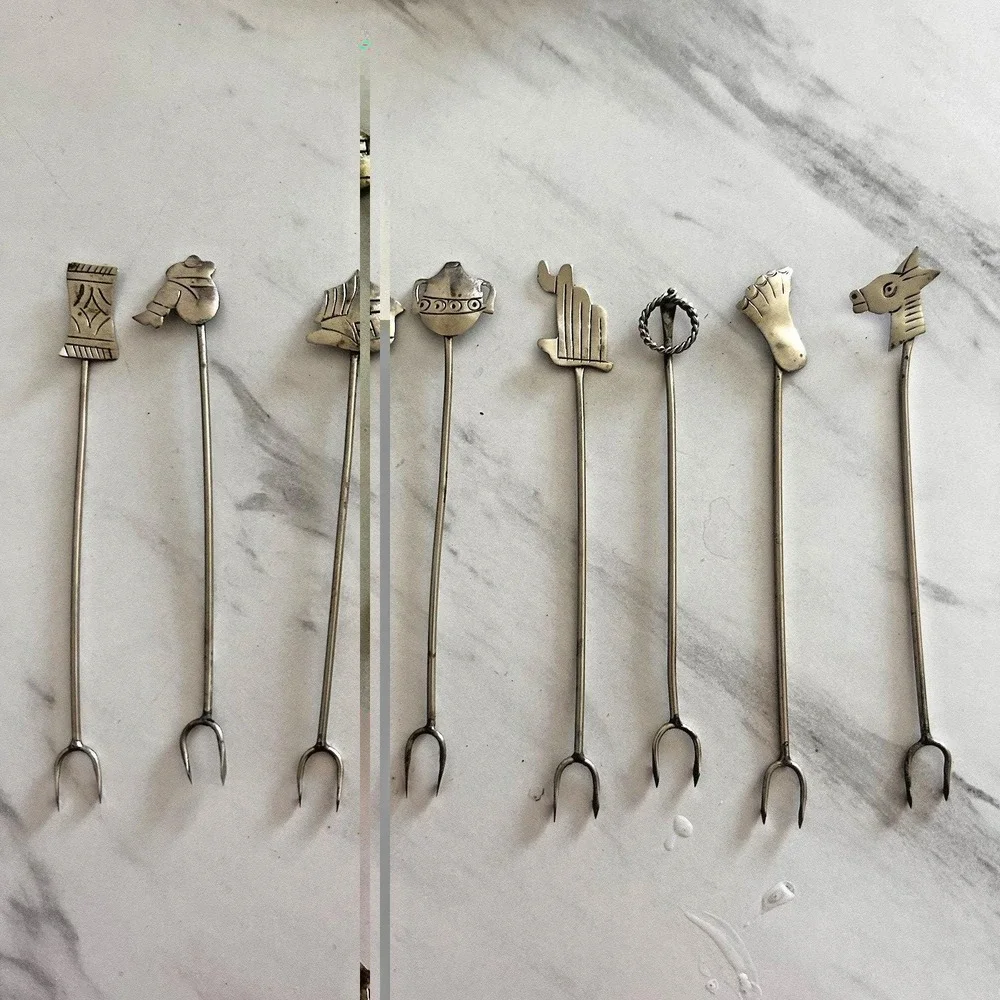 Vintage TAXCO Silver Olive Picks Forks Set of 8 Bar Ware Appetizers Mexico HHH